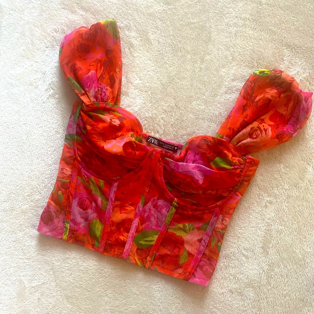 ZARA Floral Corset Crop Top